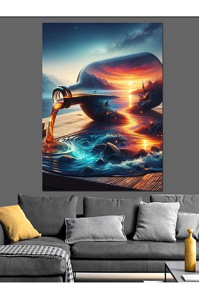 Tablomega Sunset Waterfall Decorative Canvas - Mdf Wooden Painting