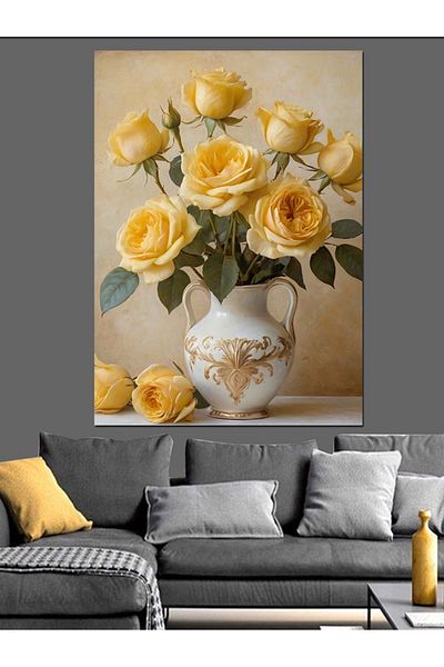 Tablomega Yellow Roses Decorative Canvas - Mdf Wood Table