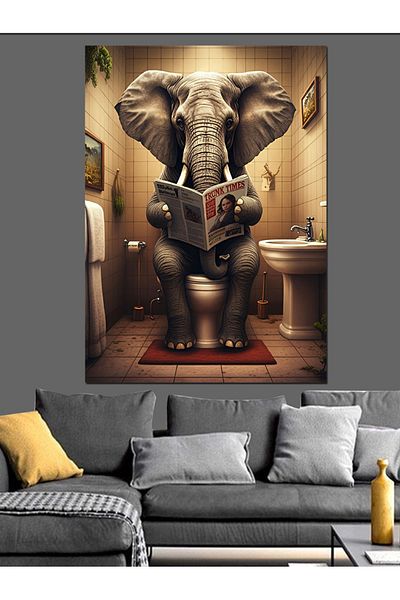 Tablomega Elefant care citeste ziare Canvas Decorativ - MDF Lemn Pictat