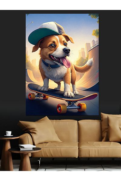 Tablomega Skateboarding Dog Decorative Canvas - Mdf Wooden Painting