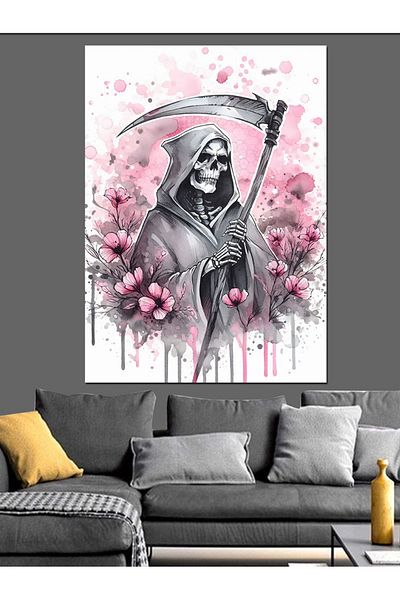 Tablomega Pink Grim Reaper Decorative Canvas - Mdf Wooden Painting