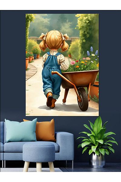 Tablomega Garden Cart Decorative Canvas - Mdf Wooden Table