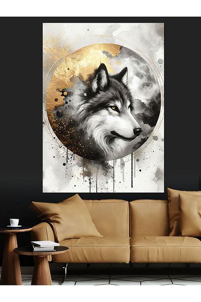 Tablomega Wolf Portrait Decorative Canvas - Mdf Wooden Painting