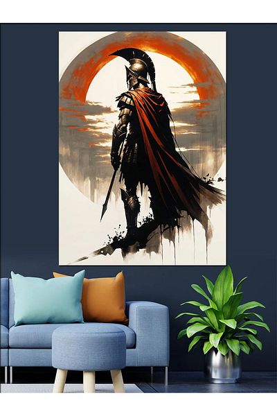 Tablomega Warrior with Helmet Decorative Canvas - Mdf Wooden Painting