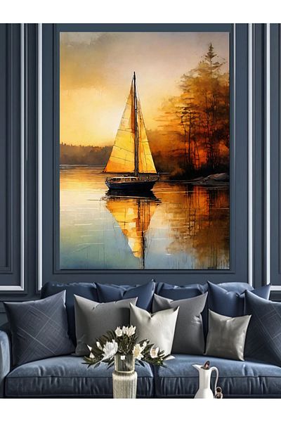 Tablomega Sailboat Decorative Canvas by the Lake - Mdf Wooden Painting