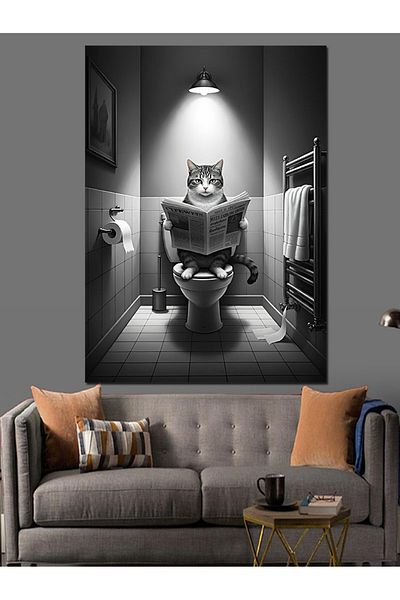 Tablomega Cat Reading Newspaper Decorative Canvas - Mdf Wooden Painting
