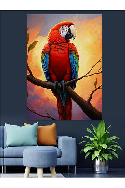 Tablomega Colorful Parrot on Branch Decorative Canvas - Mdf Wooden Painting