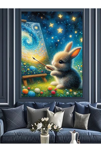 Tablomega Rabbit Reading a Book Decorative Canvas - Mdf Wooden Painting