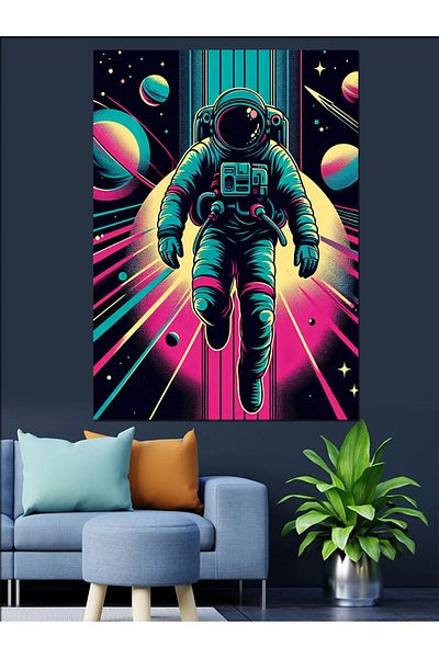 Tablomega Pânză Decorativă Neon Astronaut - Lemn MDF