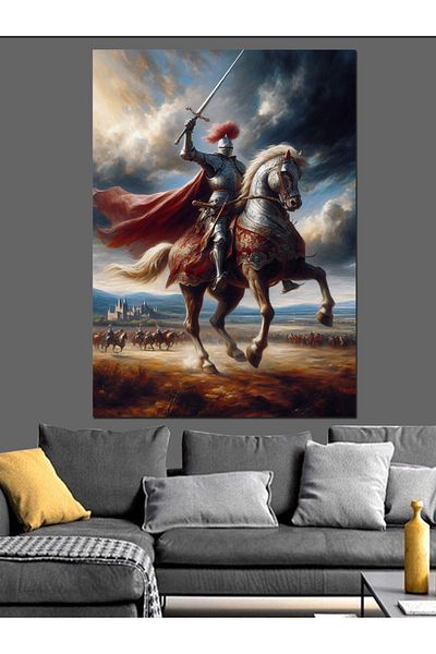 Tablomega Pânză Decorativă Cavaler și Cal - Lemn MDF