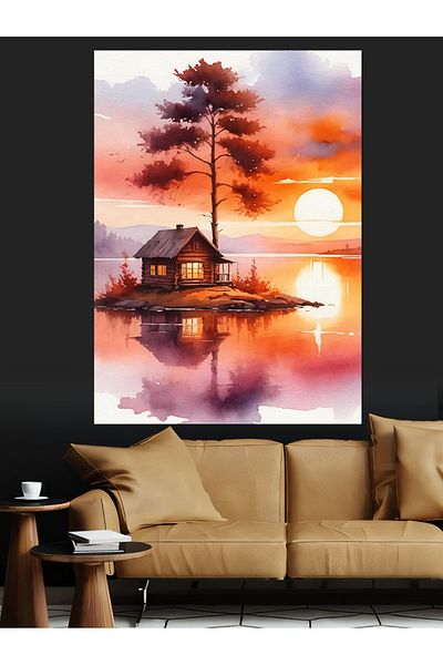 Tablomega Sunset by the Lake Decorative Canvas - Mdf Wooden Painting
