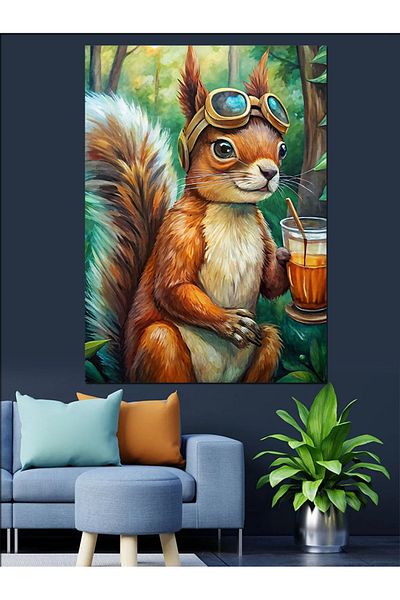 Tablomega Squirrel with Pilot Glasses Decorative Canvas - Mdf Wooden Painting