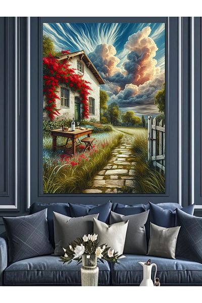 Tablomega Stone House and Garden Decorative Canvas - Mdf Wooden Table