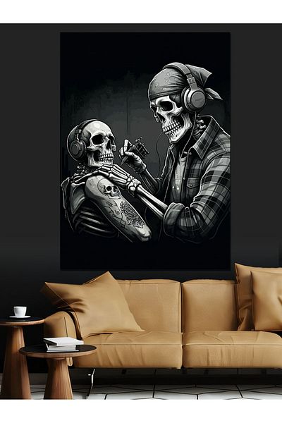 Tablomega Tattoo Skeleton Decorative Canvas - Mdf Wooden Painting