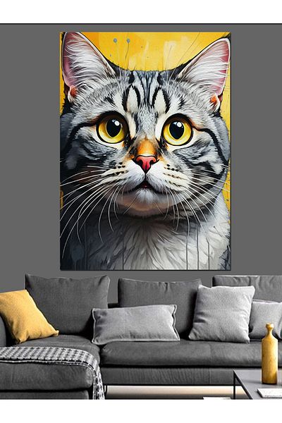 Tablomega Cat Portrait Decorative Canvas - Mdf Wooden Painting