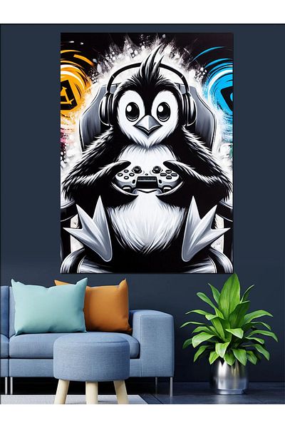 Tablomega Penguin Playing Game Decorative Canvas - Mdf Wooden Painting
