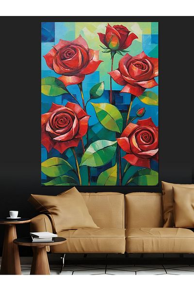 Tablomega Pânză decorativă cu trandafiri roșii - Lemn MDF