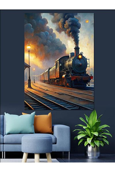 Tablomega Steam Train Landscape Decorative Canvas - Mdf Wooden Painting