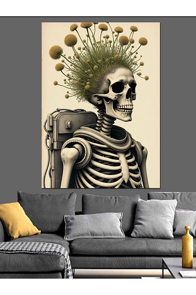 Tablomega Floral Skeleton Decorative Canvas - Mdf Wooden Painting