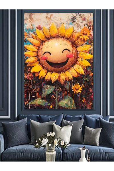 Tablomega Smiling Sunflower Decorative Canvas - Mdf Wooden Painting