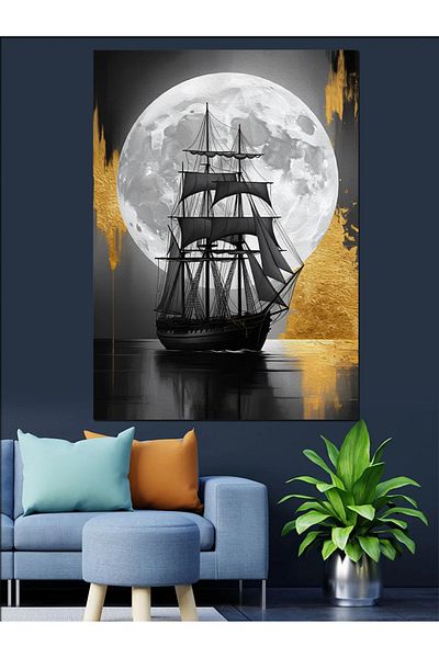 Tablomega Lună Sailing Ship Canvas Decorativ - Lemn MDF