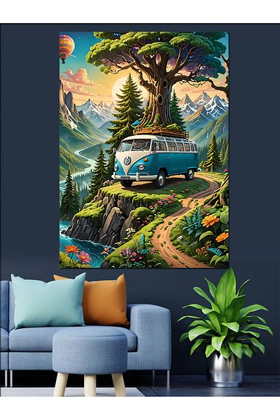 Tablomega Minibus in Nature Decorative Canvas - Mdf Wooden Painting