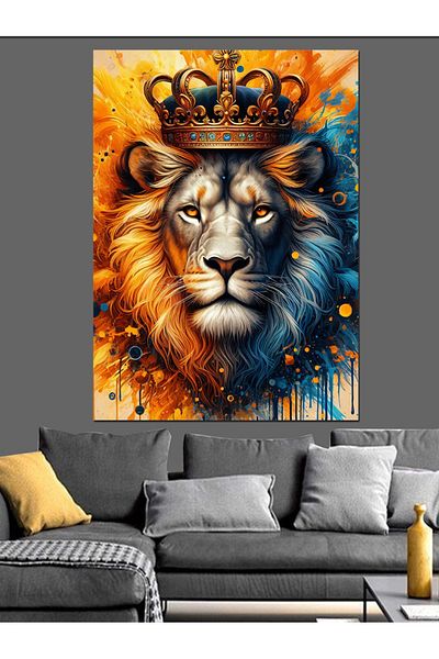 Tablomega Crowned Lion Portrait Decorative Canvas - Mdf Wooden Painting