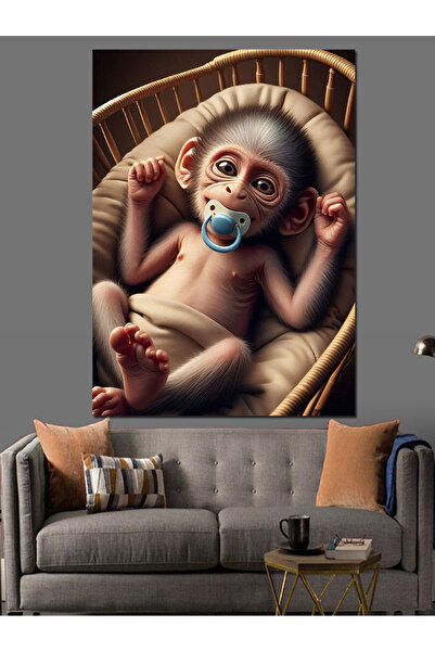 Tablo Mega Bebek Maymun Oyuncak Dekoratif Kanvas - Mdf Ahşap Tablo