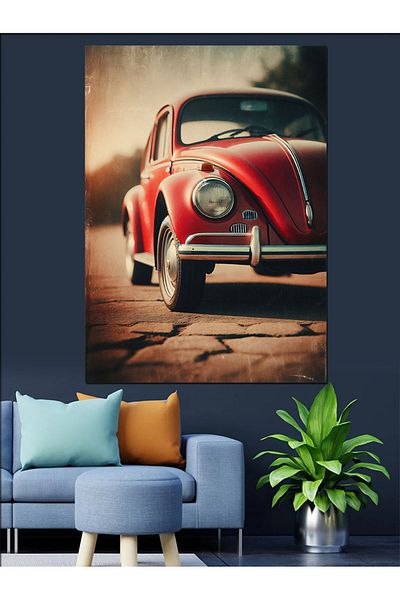 Tablomega Classic Red Vosvos Decorative Canvas - Mdf Wooden Table
