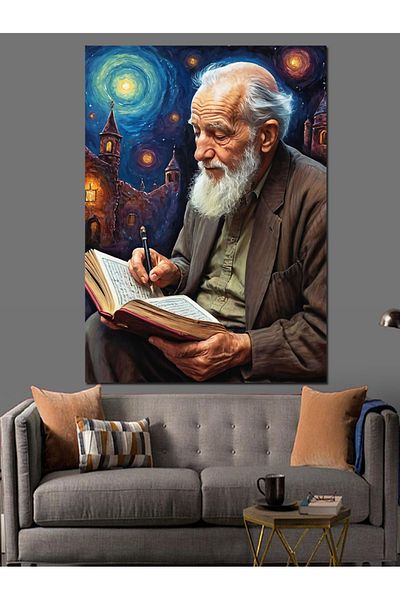 Tablomega Old Man and Book Decorative Canvas - Mdf Wooden Painting