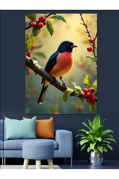 Tablomega Bird on Branch Decorative Canvas - Mdf Wooden Painting