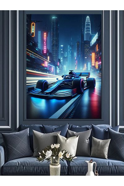 Tablomega Neon Formula Car Decorative Canvas - Mdf Wooden Table