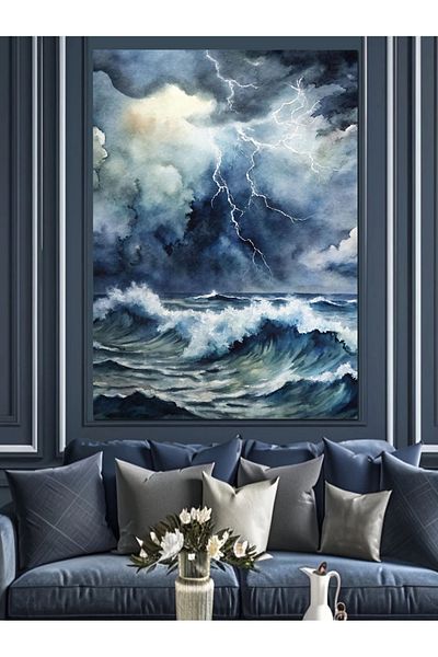 Tablomega Stormy Sea Decorative Canvas - Mdf Wooden Painting