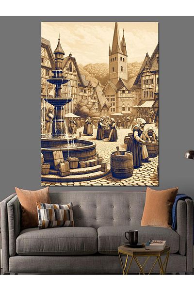 Tablomega Medieval City Decorative Canvas - Mdf Wooden Painting