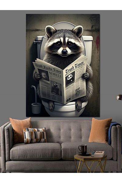 Tablomega Raccoon Reading Newspaper Decorative Canvas - Mdf Wooden Painting