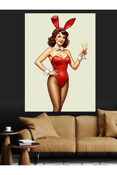Tablomega Pinup Woman Holding a Goblet Decorative Canvas - Mdf Wooden Painting