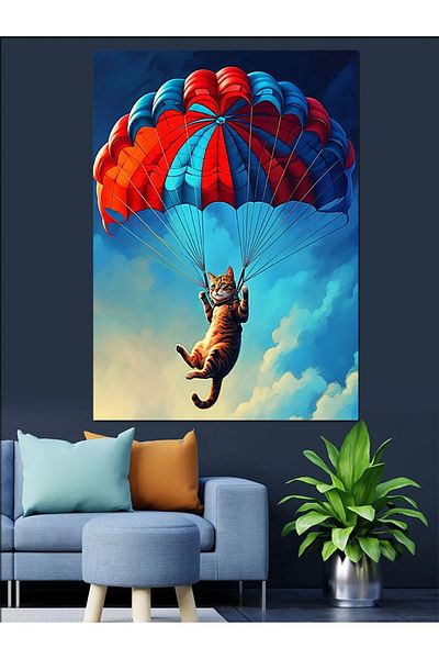 Tablomega Pânză decorativă Pisica Parachutistă - Lemn MDF