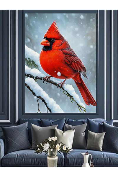 Tablomega Red Cardinal Bird in Winter Landscape Decorative Canvas - Mdf Wooden Painting