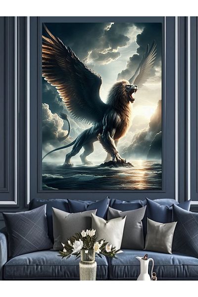 Tablomega Pânză decorativă Lion cu aripi - Lemn MDF