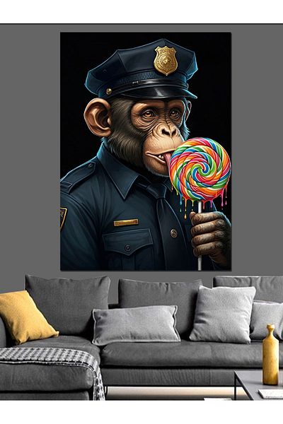 Tablomega Lollipop Police Monkey Decorative Canvas - Mdf Wooden Painting
