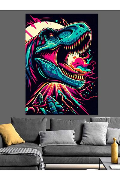Tablomega Neon T-Rex Decorative Canvas - Mdf Wooden Table