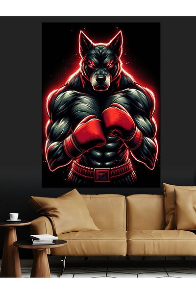 Tablomega Muscular Wolf Boxer Decorative Canvas - Mdf Wooden Painting