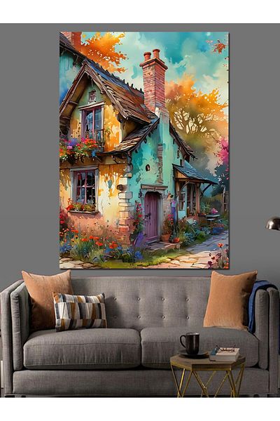 Tablomega Fairytale Home Landscape Decorative Canvas - Mdf Wood Table