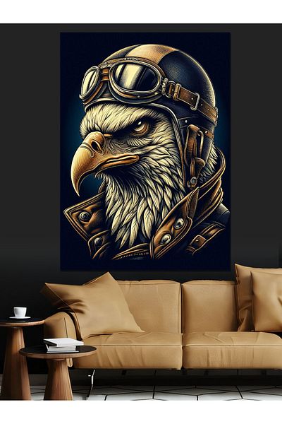 Tablomega Hard Eagle Decorative Canvas with Leather Jacket - Mdf Wooden Painting
