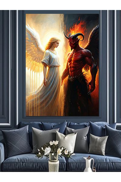 Tablomega Angel and Devil Decorative Canvas - Mdf Wooden Painting