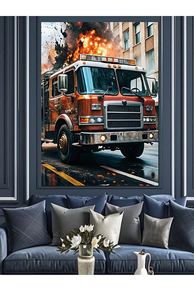 Tablomega Fire Truck Decorative Canvas - Mdf Wooden Painting
