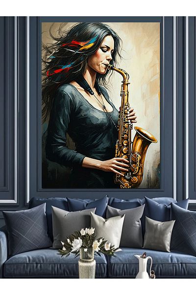 Tablomega Pânză Decorativă Femeie Saxofon - Lemn MDF