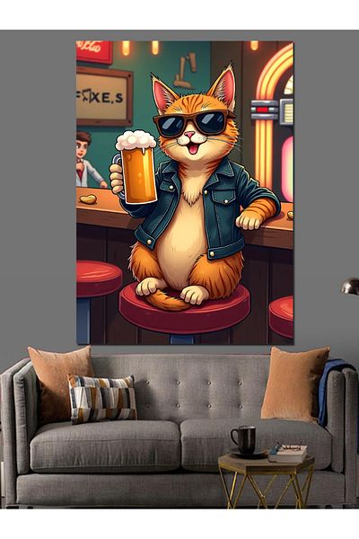 Tablomega Cat in the Pub Decorative Canvas - Mdf Wooden Painting