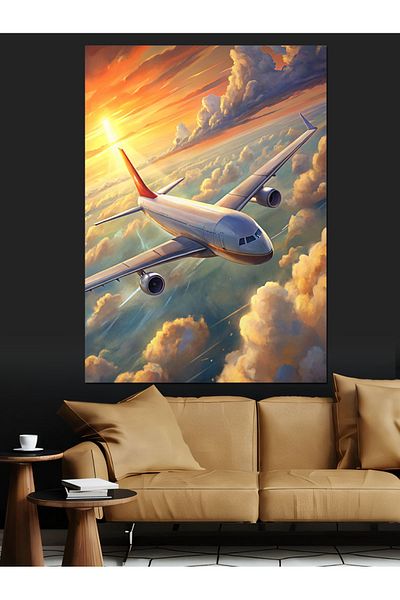 Tablomega Airplane Landscape Decorative Canvas - Mdf Wooden Painting