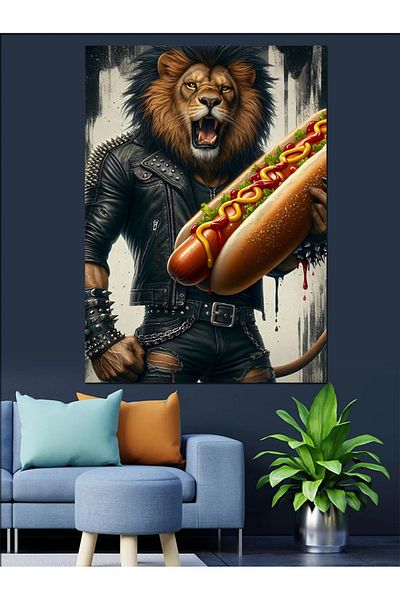 Tablomega Lion Holding Sausage Canvas Decorativ - MDF Lemn